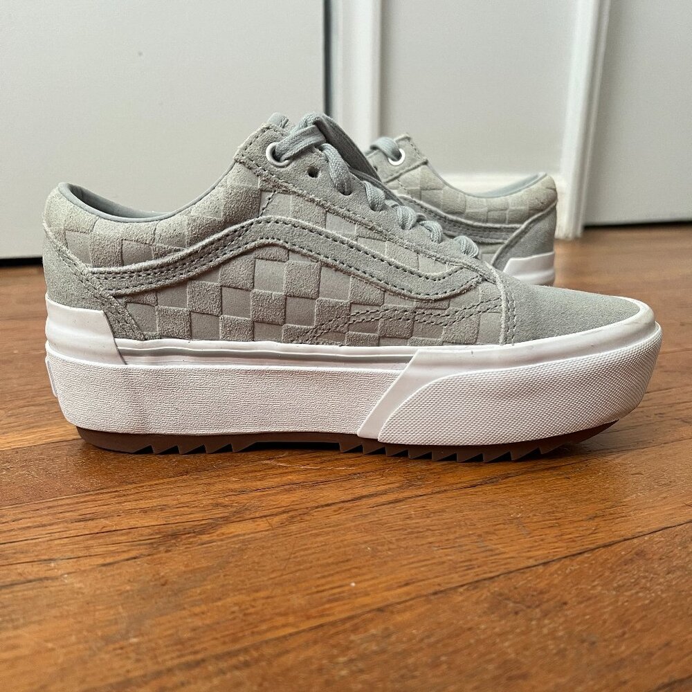 VANS (NEW) Old Skool Stacked Light Grey Checkered Chunky Platform Size 7 Women's